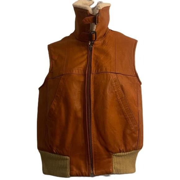 SHEEP MATES VTG 70's Beige Puffer Vest Jacket Belt Buckle Collar, Small - Picture 3 of 7